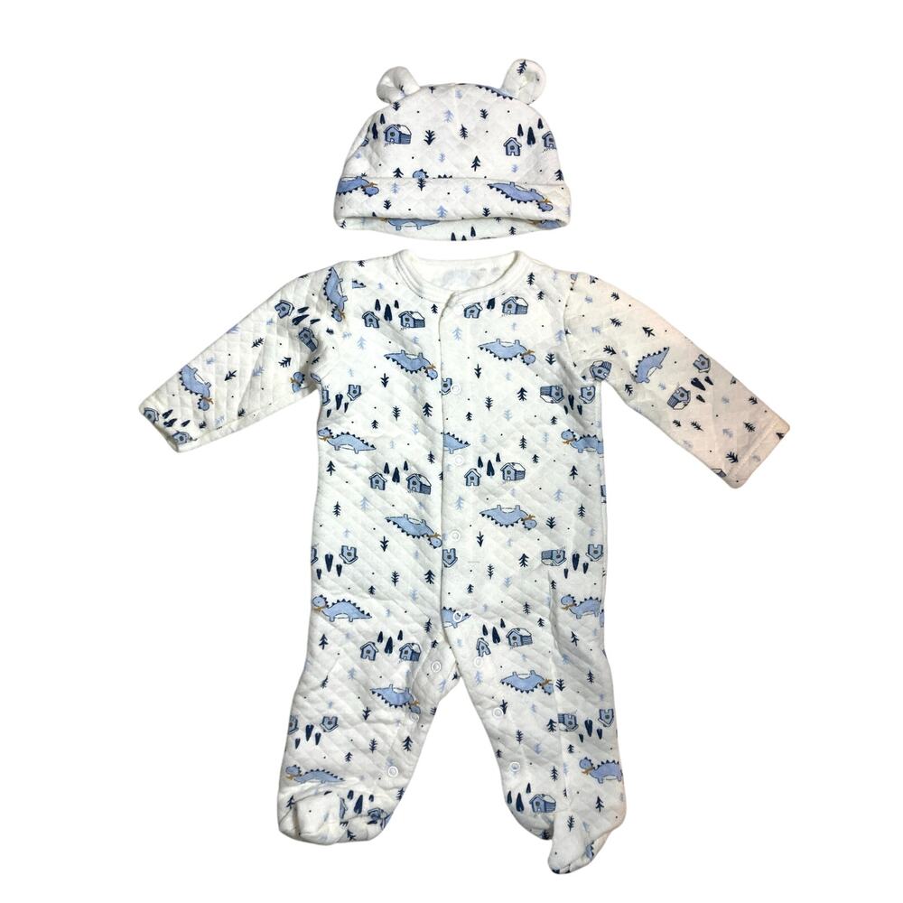 Kyle and Deena New York Winter Snow Dinosaur Quilted One Piece Hat Set 3-6m